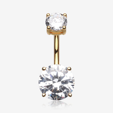 Colorline Gem Prong Sparkle Belly Button Ring-Clear Gem